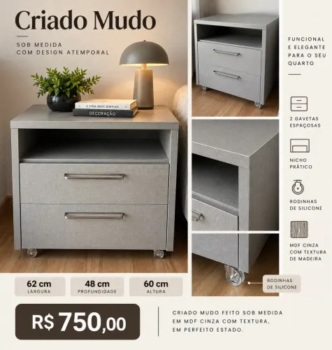 Criado mudo cinza feito sob medida 