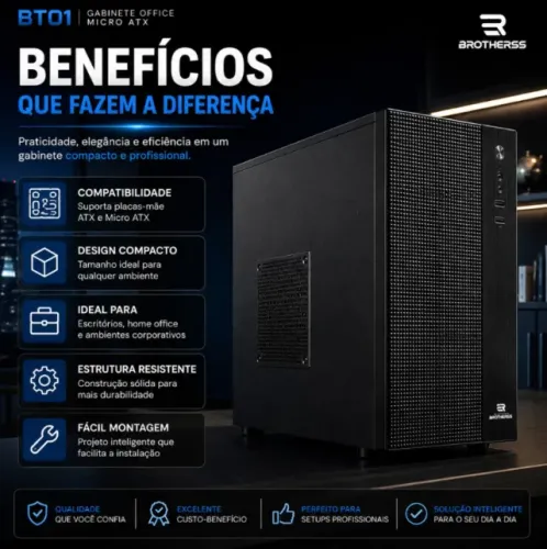 GABINETE EXECUTIVO OFFICE ATX e MICRO ATX/MINI ATX PRETO SEM FONTE (Entrego)