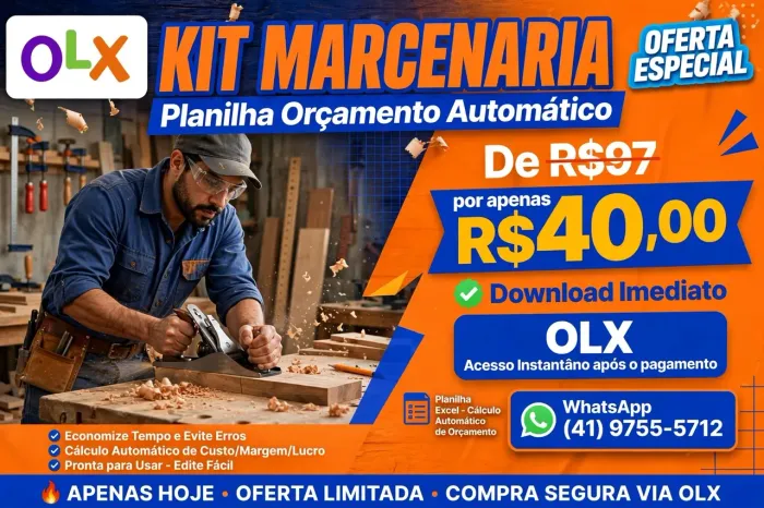 Planilha Orçamento Marcenaria R$40 - Kit Completo