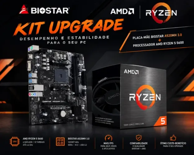 kit upgrade Ryzen 5 5600 + Placa mãe A520MH 3.0 Biostar