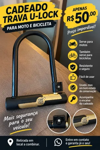 Cadeado/trava tipo U-Lock para moto e bicicleta.