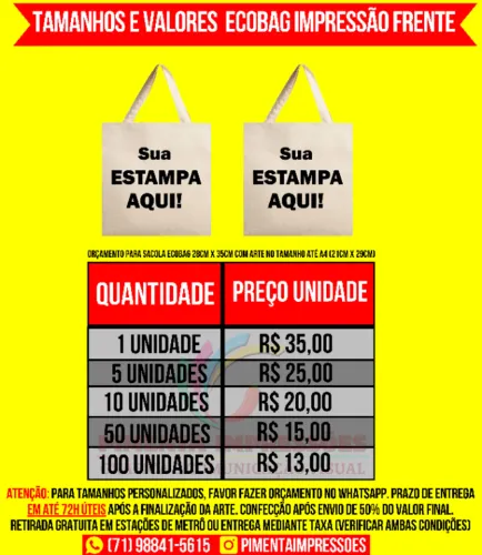 Ecobag personalizada impressão frente 