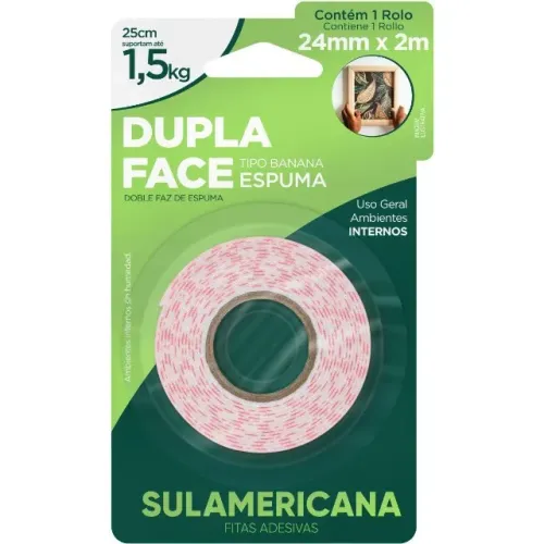 Fita Dupla Face Espuma 24 mm x 2 m - Sulamericana