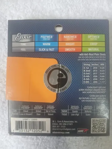 Jogo De Cordas Guitarra 010 Elixir Nanoweb Light 12052