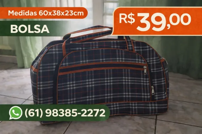 Vendo Bolsa de Viagem Xadrez Espaçosa