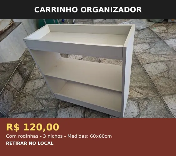 Carrinho Organizador com Rodinhas - R$ 120,00