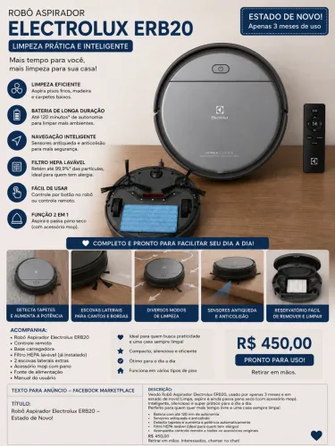 Robô Aspirador Electrolux ERB20 - Estado de Novo