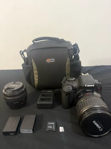 Kit Fotográfico: Canon T6i (Kiss X8i) + Lente 50mm 1.4 + Lente 28-135mm + Bag + Acessórios