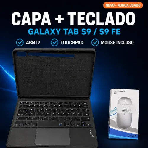 Capa + Teclado Touchpad e Mouse Galaxy Tab S9 / S9 FE - Novo