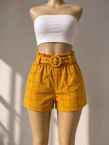 ? Short Feminino Cintura Alta com Cinto - Seminovo em Ótimo Estado