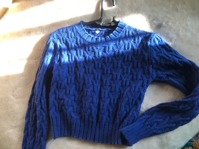 Blusa Cropped Lã Azul P + 2 Peças