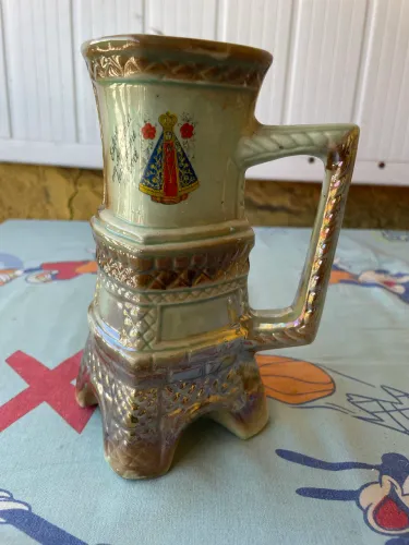 Antiga Caneca Torre Eiffel Nossa Senhora Aparecida Cerâmica Santa Izabel