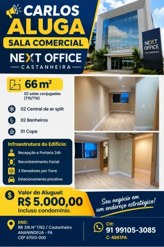Sala, escritório para aluguel tem 66 m2 em Atalaia - Ananindeua - PA