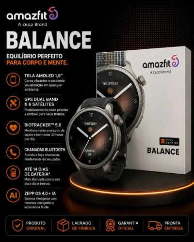 Amazfit Balance Com GPS Dupla Banda e Tela AMOLED