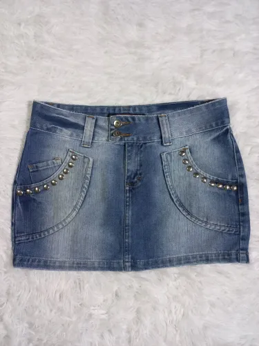 Saia Jeans Cheia de Detalhes Feminina Tamanho 40