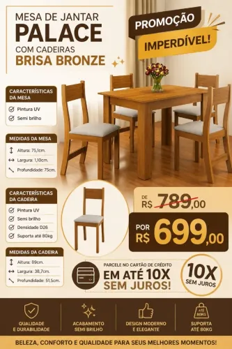 Mesa de Jantar Palace com Cadeiras Brisa Bronze
