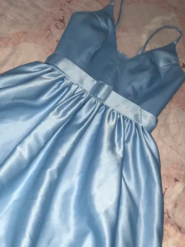 vestido de festa azul rodado juvenil