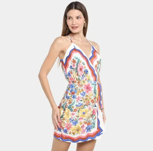 Vestido Curto Alcinha Lenço Floraline Off White da Farm-G