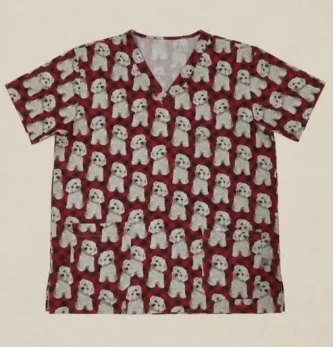 Scrub Feminino P Estampa Verde Claro de Cachorro com Estilo e Chinelos