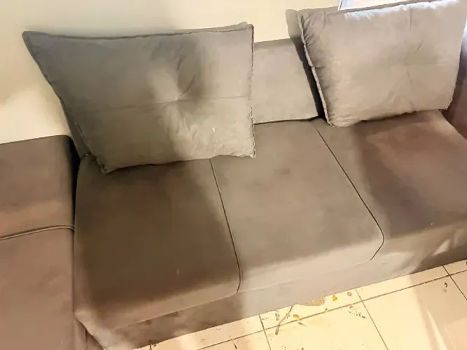 Sofá Modular com Chaise Cinza Suede (Super Confortável e Versátil)