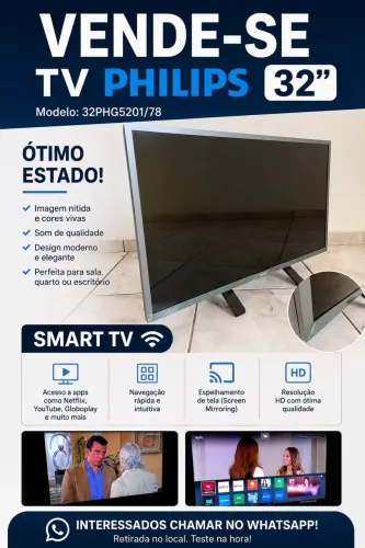 Smart TV Philips 32" (Modelo: 32PHG5201/78) - Ótimo Estado!