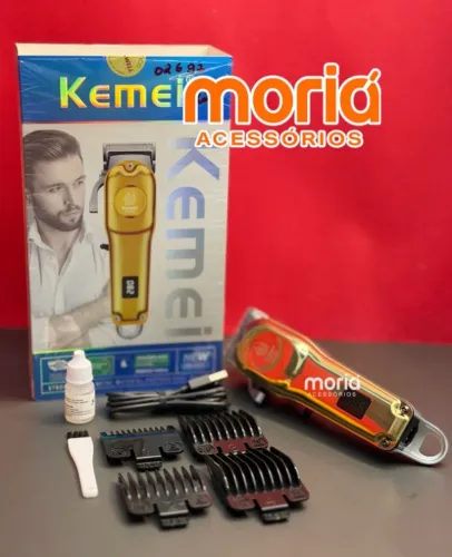 Máquina de Cortar Cabelo KM-2628 Profissional Recarregável Gold Edition com Display