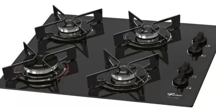 FISCHER COOKTOP À GÁS 4 BOCAS FIT LINE MESA VIDRO PRETO BIVOLT - 26342-57175