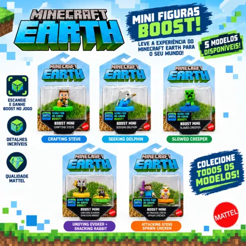 Mini Figuras Minecraft Earth Boost Mattel - 5 Modelos Colecionáveis Disponíveis