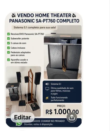 O VENDO HOME THEATER ® PANASONIC SA-PT760 COMPLETO