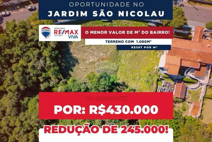 Terreno à venda, 1.080 m² por R$ 430.000 - Jd. São Nicolau - Atibaia/SP