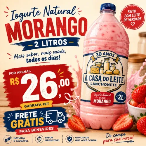 Iogurte Natural de Morango 2 Litros | A Casa do Leite