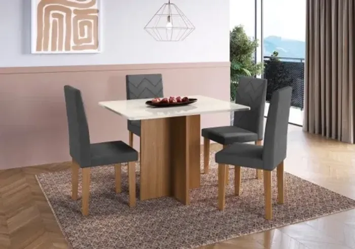 Mesa de jantar com 4 cadeiras estofadas - ENTREGA E MONTAGEM GRÁTIS 