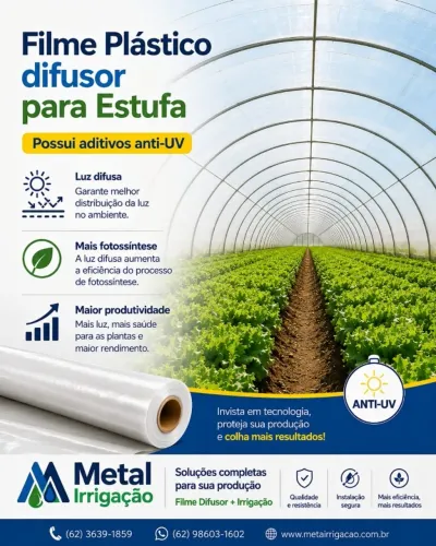 Filme Plástico Difusor de Luz p/ Estufa Agricola Anti-UV Transparente 150 micras