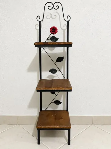 Estante decorativa de ferro e madeira com 3 prateleiras