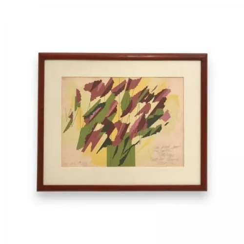 Carlos Scliar - "Flores", 1990 - Serigrafia assinada a mão, de 52 x 65 (com moldura)