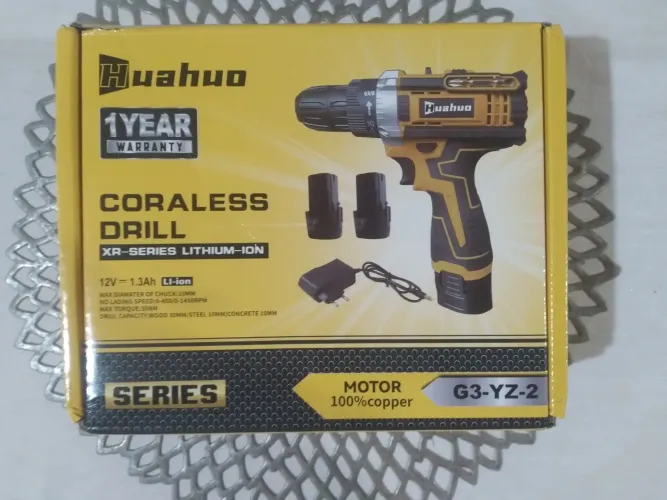 Parafusadeira e Furadeira Huahuo 12V com 2 Baterias + Maleta de Acessórios Completa