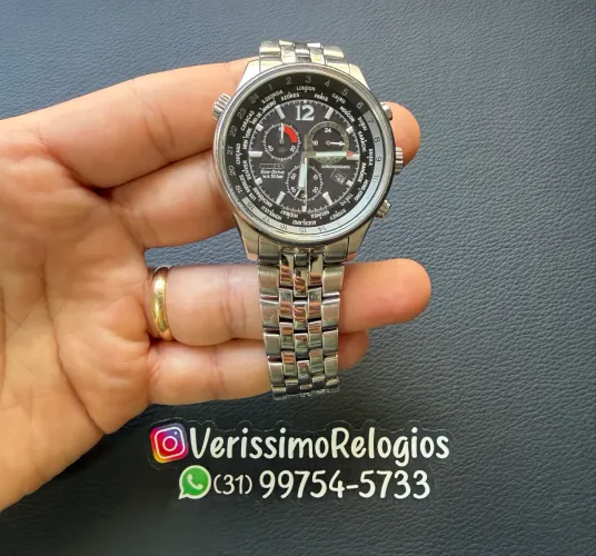 Relógio Citizen Horário Mundial Eco Drive Vidro Safira
