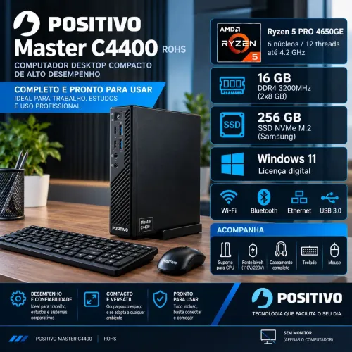 PC Desktop Positivo Master C4400 Ryzen 5 PRO 4650GE - 16GB RAM / SSD 256GB