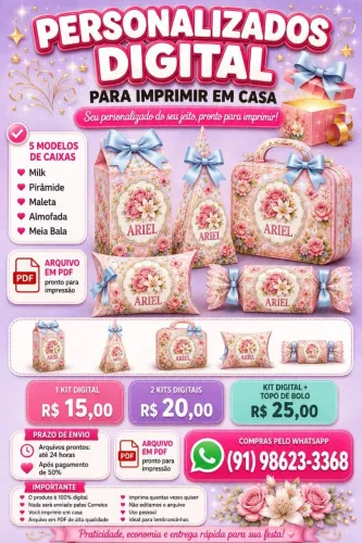 PERSONALIZADOS DIGITAL ( CAIXA PERSONALIZADA, TOPO DE BOLO, PAINEL, ARTE PARA CANECA, etc