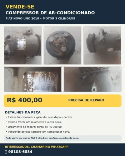 Compressor da fiat . Modelo veículo 3 cilindros