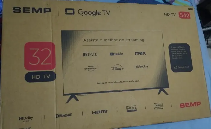 Smart TV SEMP 32" Google TV HD - Pouquíssimo Uso (Completa na Caixa)