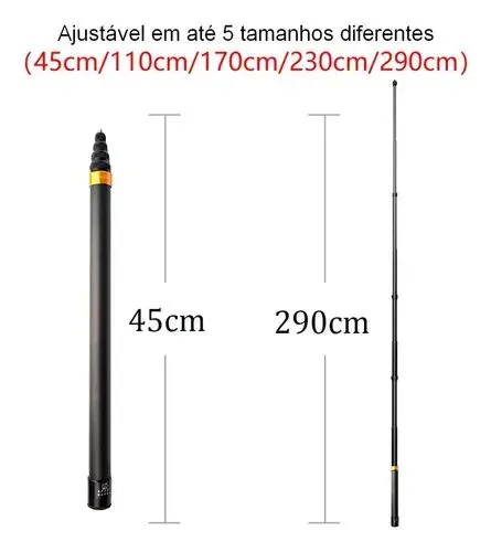 Bastão extensível invisível câmera 360 45cm - 290cm