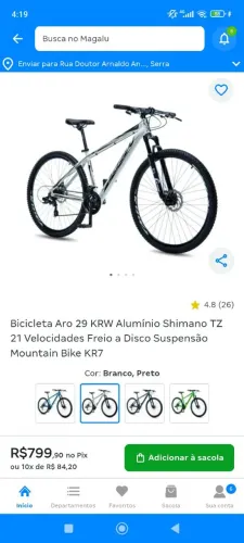 Bicicleta Aro 29 KRW Alumínio Shimano TZ 21 Velocidades