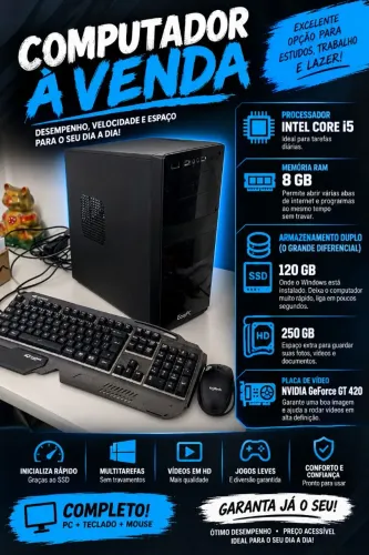 PC Completo i5, 8GB RAM, SSD (Rápido) + Teclado e Mouse Gamer LED
