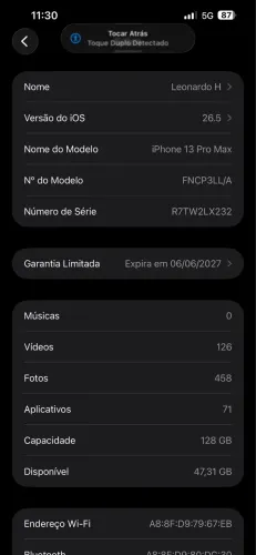 Vendo iPhone 13 Pro Max 128 novo 100 bateria