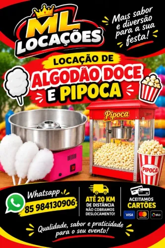 Locação de algodão doce e pipoca