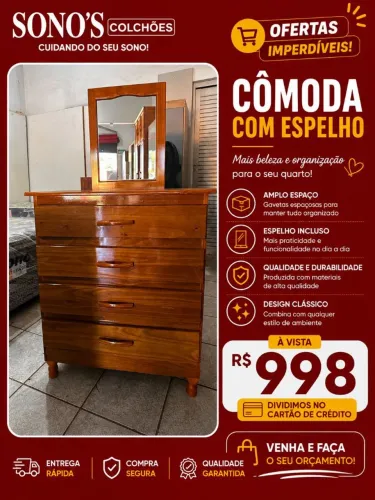 Cômoda nova em madeira com espelho