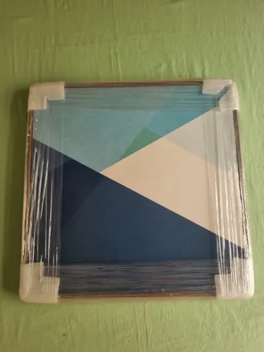 Quadro decorativo abstrato 50x50 moldura madeira escura 5
