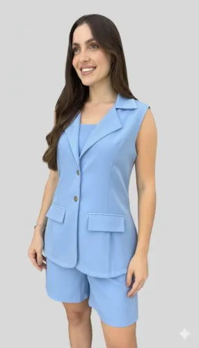 Conjunto Alfaiataria três Peças Short colete e cropped