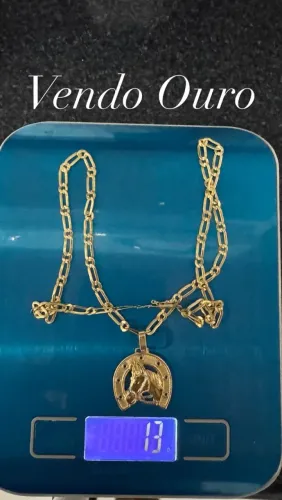 Colar de Ouro 18k com Pingente Ferradura e Cavalo - 13g